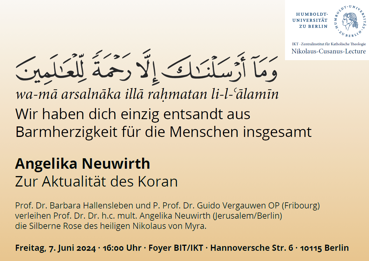 Plakat zur Verleihung der Silbernen Rose an Prof. Dr. Angelika Neuwirth am 7. Juni 2024
